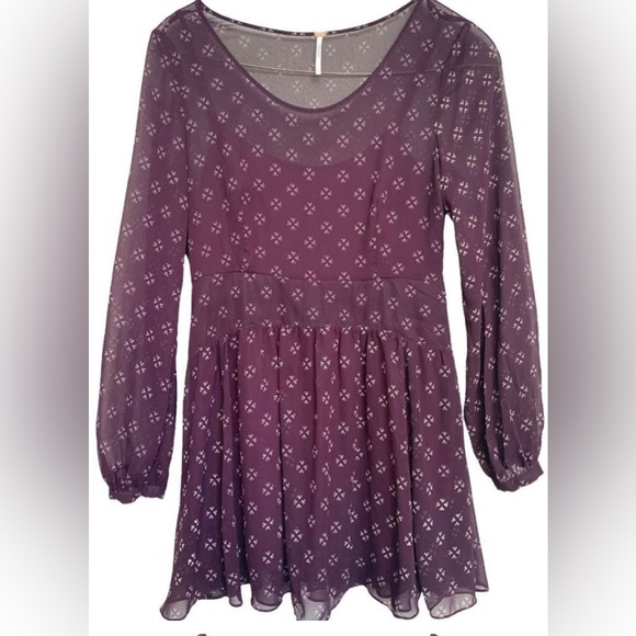 Free People Printed Sheer Chiffon Baby Dee Mini Dress - Picture 2 of 7